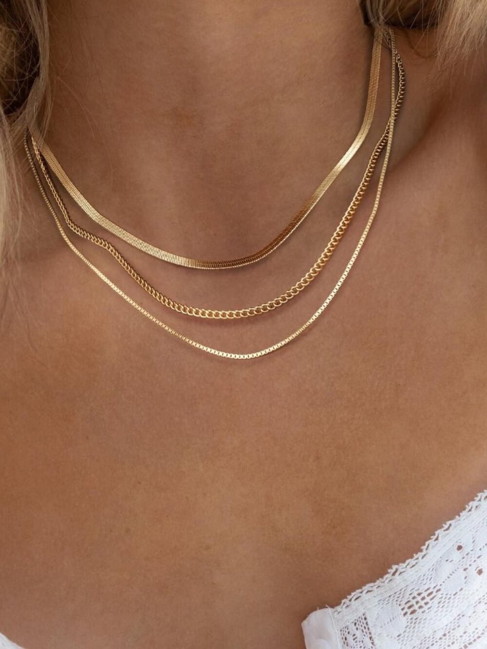 Layered Necklace Set for Women Stackable | Herringbone Snake Cuban Rope Chain, D - Picture 2 of 9